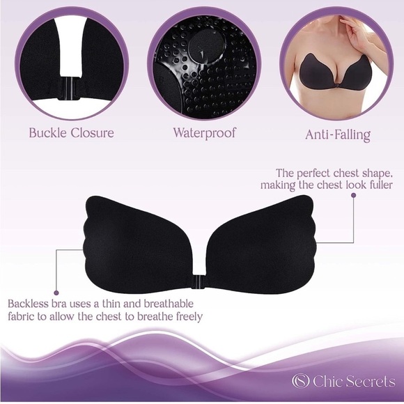 Brand New Self Adhesive Backless Strapless Silicone Black Push Up Bra - Picture 4 of 16